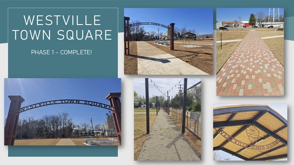 Slide from Stefanie's presentation depicting phase one of the Westville, Oklahoma, completed.