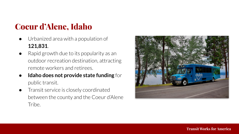 Slide showing an overview of Coeur d'Alene, Idaho's growth and transit service CityLink