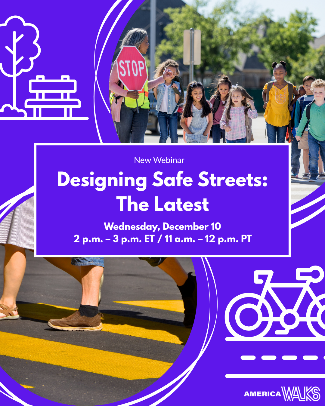 a graphic promoting designing safe streets the latest webinar in december 2025