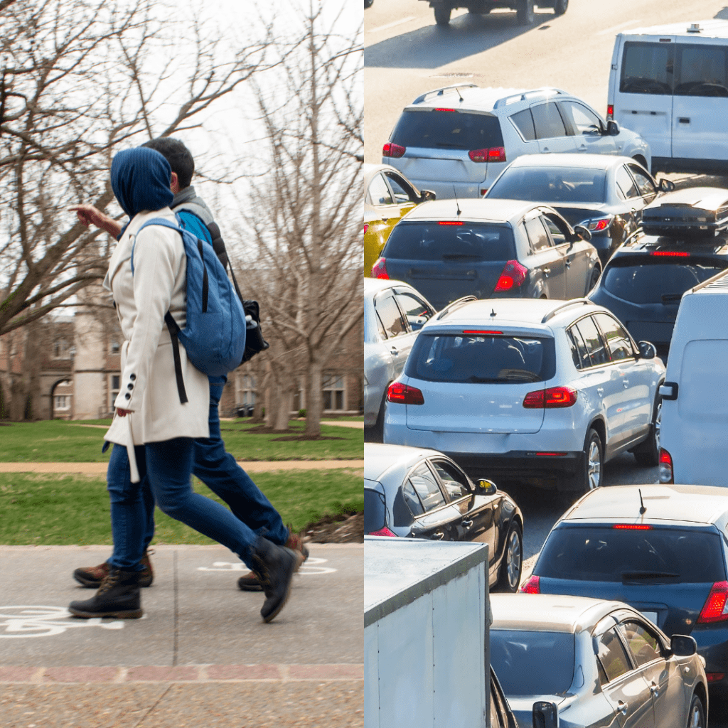 people walking and cars on the highway