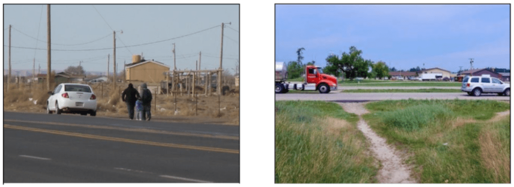 people walking along a highway