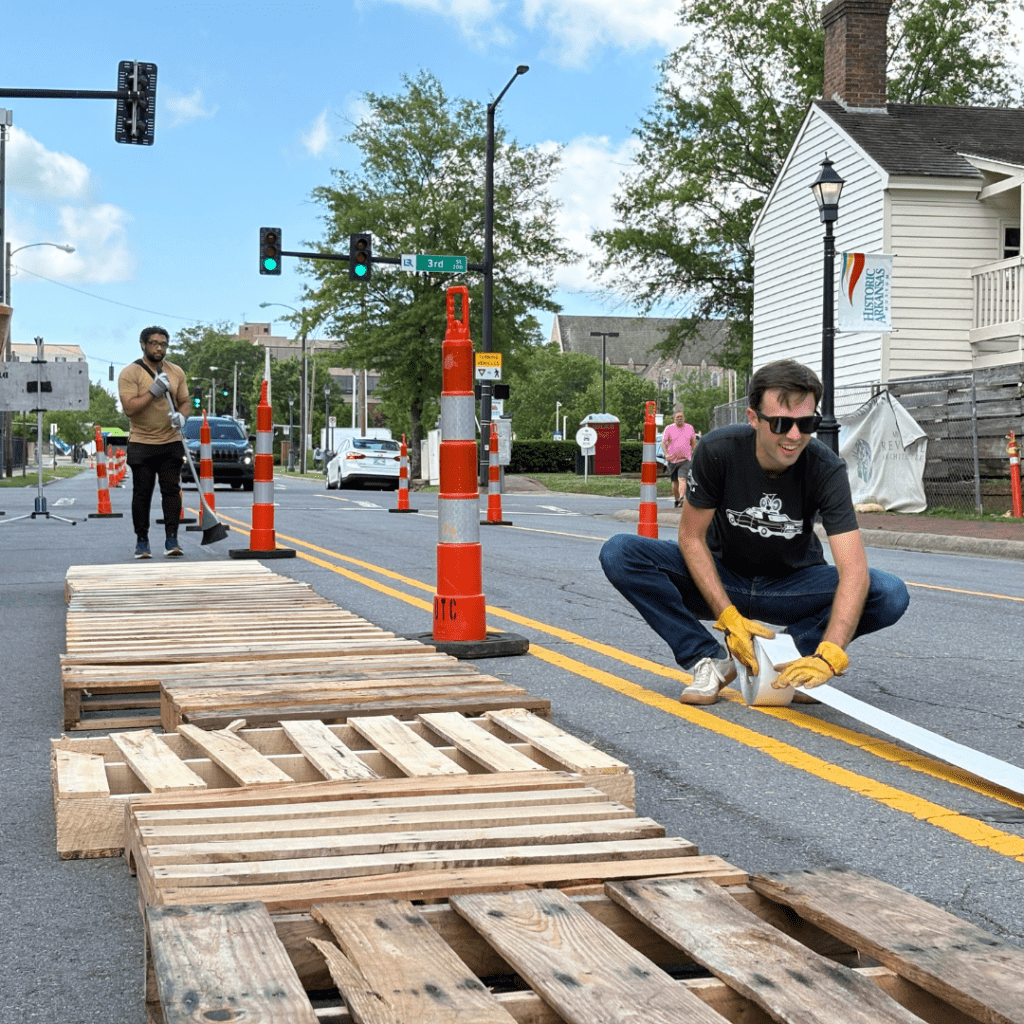 person striping street